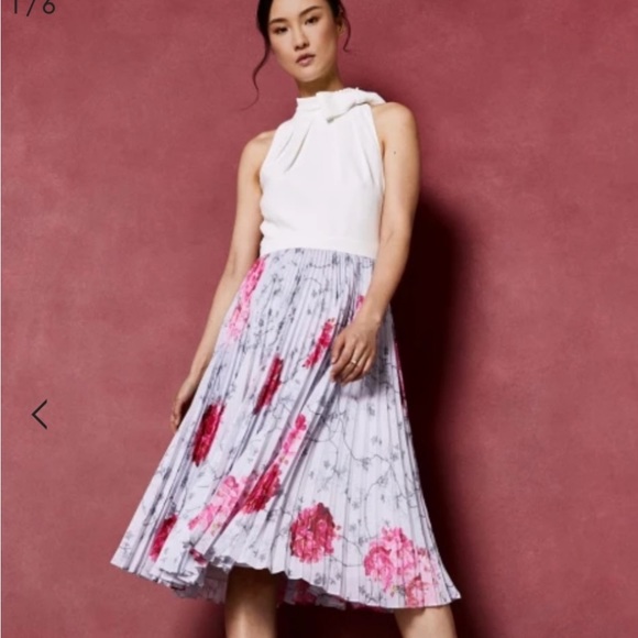 NWOT TED BAKER CORNALA BABYLON PLEATED FLORAL SKIRT DRESS SZ 8/10 US TED SZ 3 - Picture 1 of 12